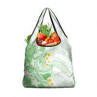 Green Hawaii Shark Tattoo Grocery Bag Puakenikeni Lei Plumeria Polynesian Pattern
