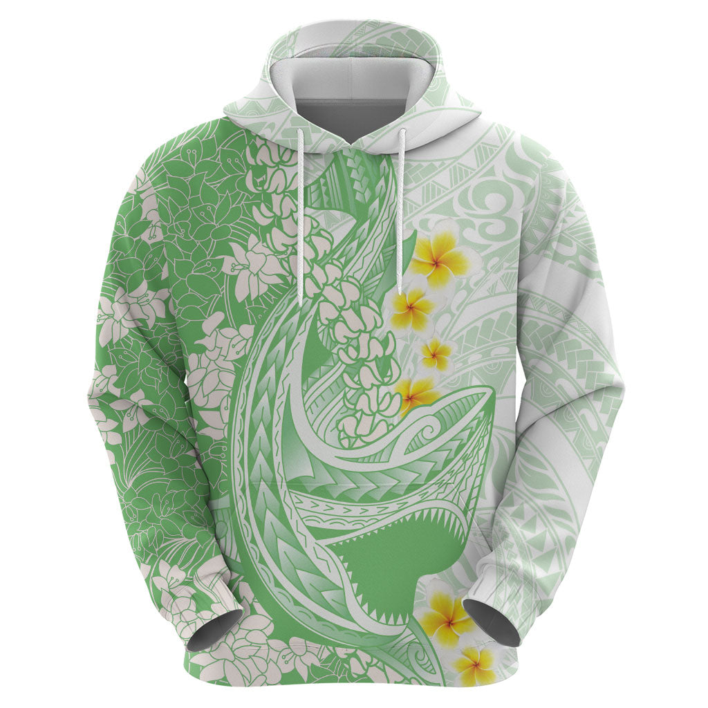 Green Hawaii Shark Tattoo Hoodie Puakenikeni Lei Plumeria Polynesian Pattern LT14 - Polynesian Pride