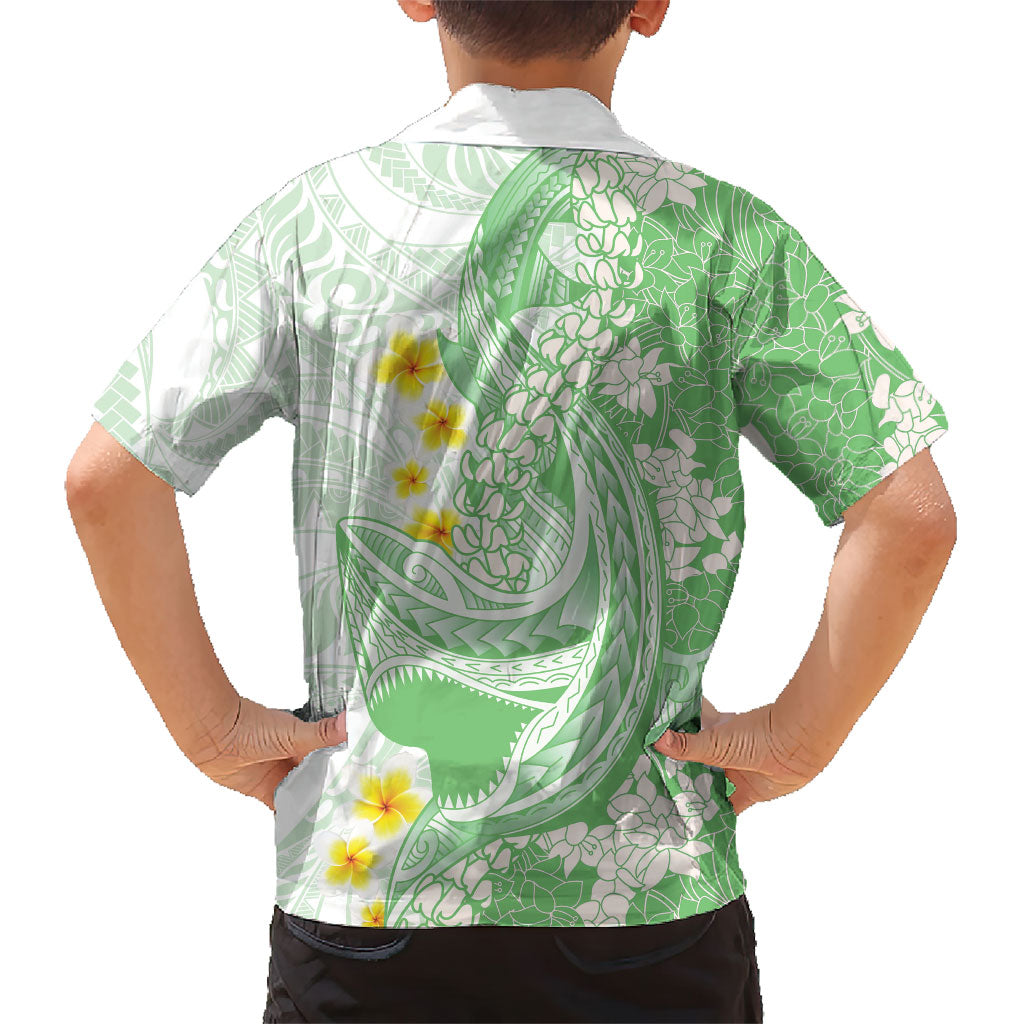 Green Hawaii Shark Tattoo Kid Hawaiian Shirt Puakenikeni Lei Plumeria Polynesian Pattern LT14 - Polynesian Pride