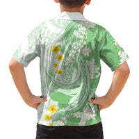 Green Hawaii Shark Tattoo Kid Hawaiian Shirt Puakenikeni Lei Plumeria Polynesian Pattern LT14 - Polynesian Pride