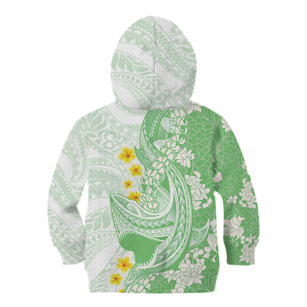 Green Hawaii Shark Tattoo Kid Hoodie Puakenikeni Lei Plumeria Polynesian Pattern LT14 - Polynesian Pride