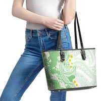 Green Hawaii Shark Tattoo Leather Tote Bag Puakenikeni Lei Plumeria Polynesian Pattern
