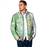 Green Hawaii Shark Tattoo Padded Jacket Puakenikeni Lei Plumeria Polynesian Pattern