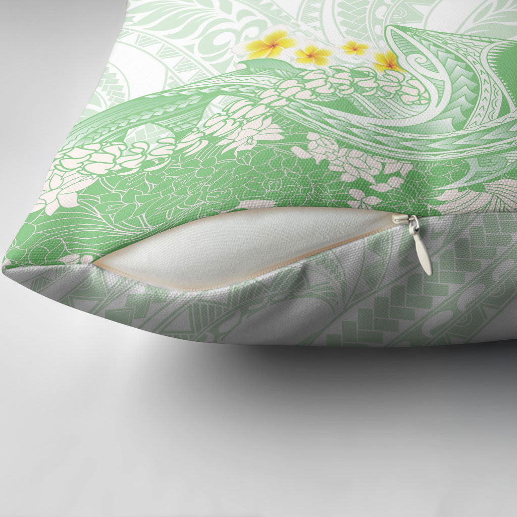 Green Hawaii Shark Tattoo Pillow Cover Puakenikeni Lei Plumeria Polynesian Pattern