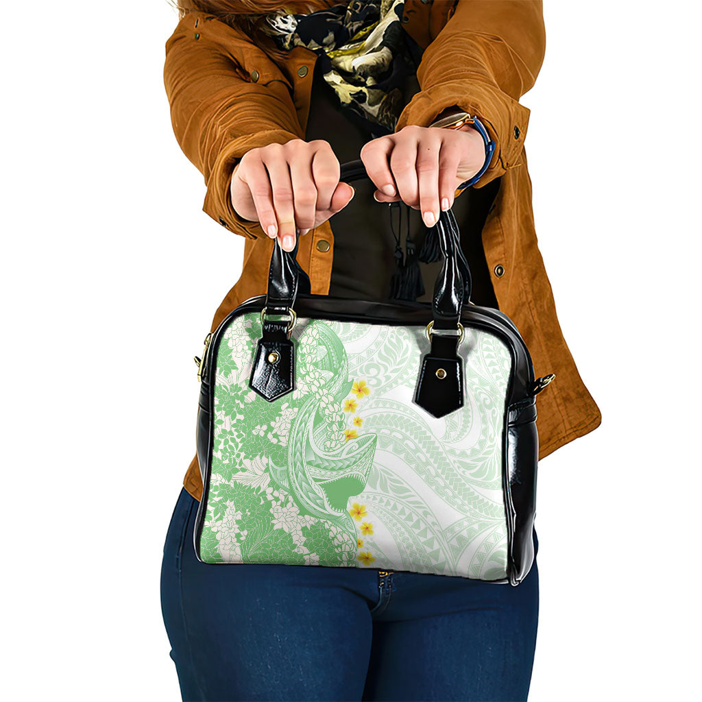 Green Hawaii Shark Tattoo Shoulder Handbag Puakenikeni Lei Plumeria Polynesian Pattern