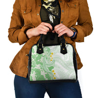 Green Hawaii Shark Tattoo Shoulder Handbag Puakenikeni Lei Plumeria Polynesian Pattern