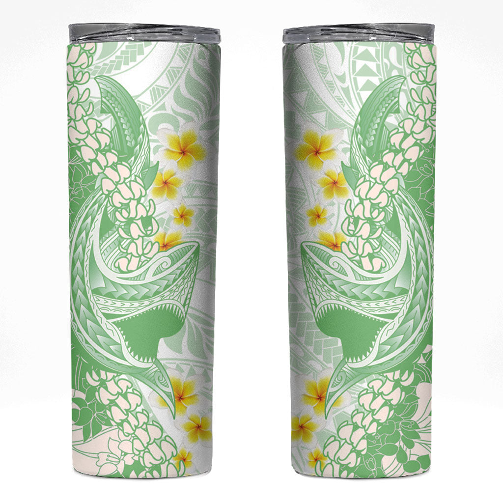 Green Hawaii Shark Tattoo Skinny Tumbler Puakenikeni Lei Plumeria Polynesian Pattern LT14 Green - Polynesian Pride