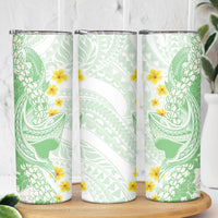 Green Hawaii Shark Tattoo Skinny Tumbler Puakenikeni Lei Plumeria Polynesian Pattern LT14 - Polynesian Pride
