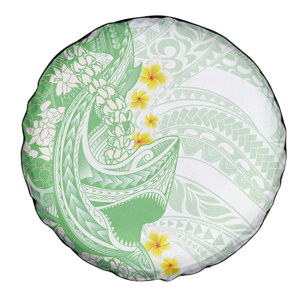 Green Hawaii Shark Tattoo Spare Tire Cover Puakenikeni Lei Plumeria Polynesian Pattern