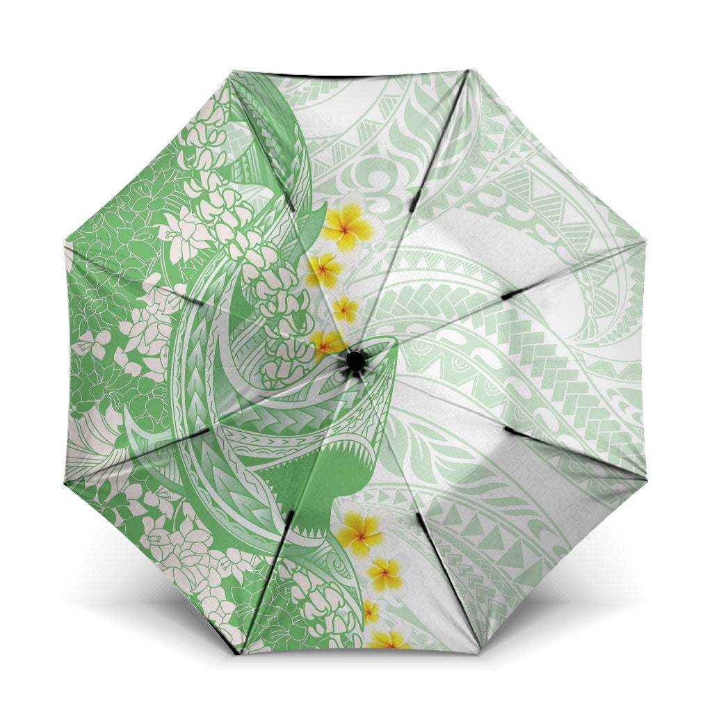Green Hawaii Shark Tattoo Umbrella Puakenikeni Lei Plumeria Polynesian Pattern
