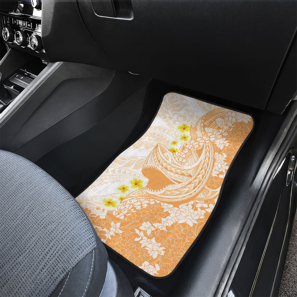 Orange Hawaii Shark Tattoo Car Mats Puakenikeni Lei Plumeria Polynesian Pattern