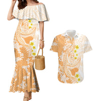 Orange Hawaii Shark Tattoo Couples Matching Mermaid Dress and Hawaiian Shirt Puakenikeni Lei Plumeria Polynesian Pattern LT14 Orange - Polynesian Pride