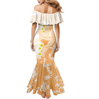 Orange Hawaii Shark Tattoo Family Matching Mermaid Dress and Hawaiian Shirt Puakenikeni Lei Plumeria Polynesian Pattern