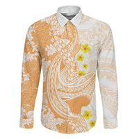 Orange Hawaii Shark Tattoo Family Matching Off Shoulder Short Dress and Hawaiian Shirt Puakenikeni Lei Plumeria Polynesian Pattern LT14 Dad's Shirt - Long Sleeve Orange - Polynesian Pride