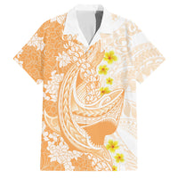 Orange Hawaii Shark Tattoo Family Matching Summer Maxi Dress and Hawaiian Shirt Puakenikeni Lei Plumeria Polynesian Pattern LT14 Dad's Shirt - Short Sleeve Orange - Polynesian Pride