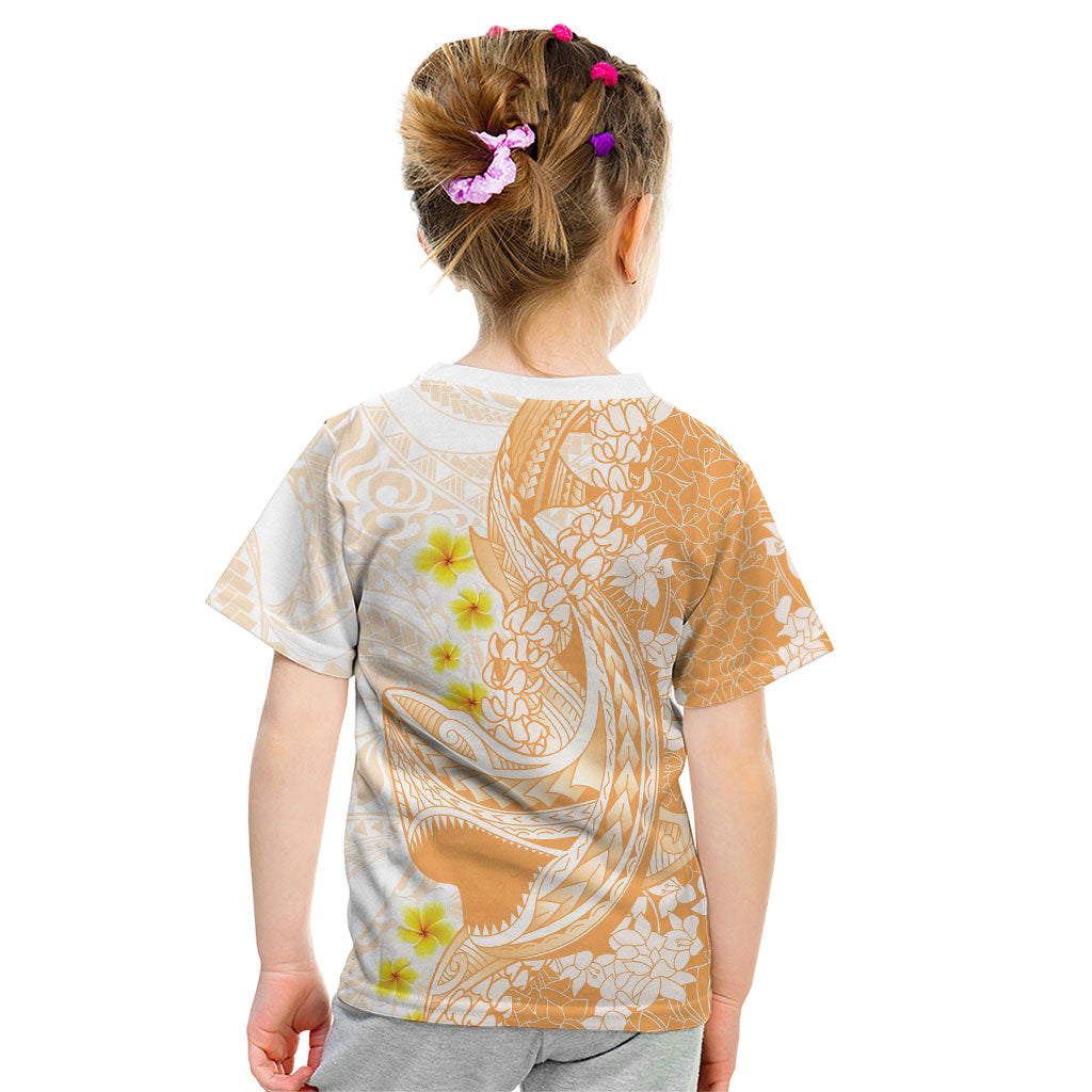 Orange Hawaii Shark Tattoo Kid T Shirt Puakenikeni Lei Plumeria Polynesian Pattern LT14 - Polynesian Pride
