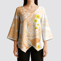 Orange Hawaii Shark Tattoo Kimono Sleeve Blouse Puakenikeni Lei Plumeria Polynesian Pattern