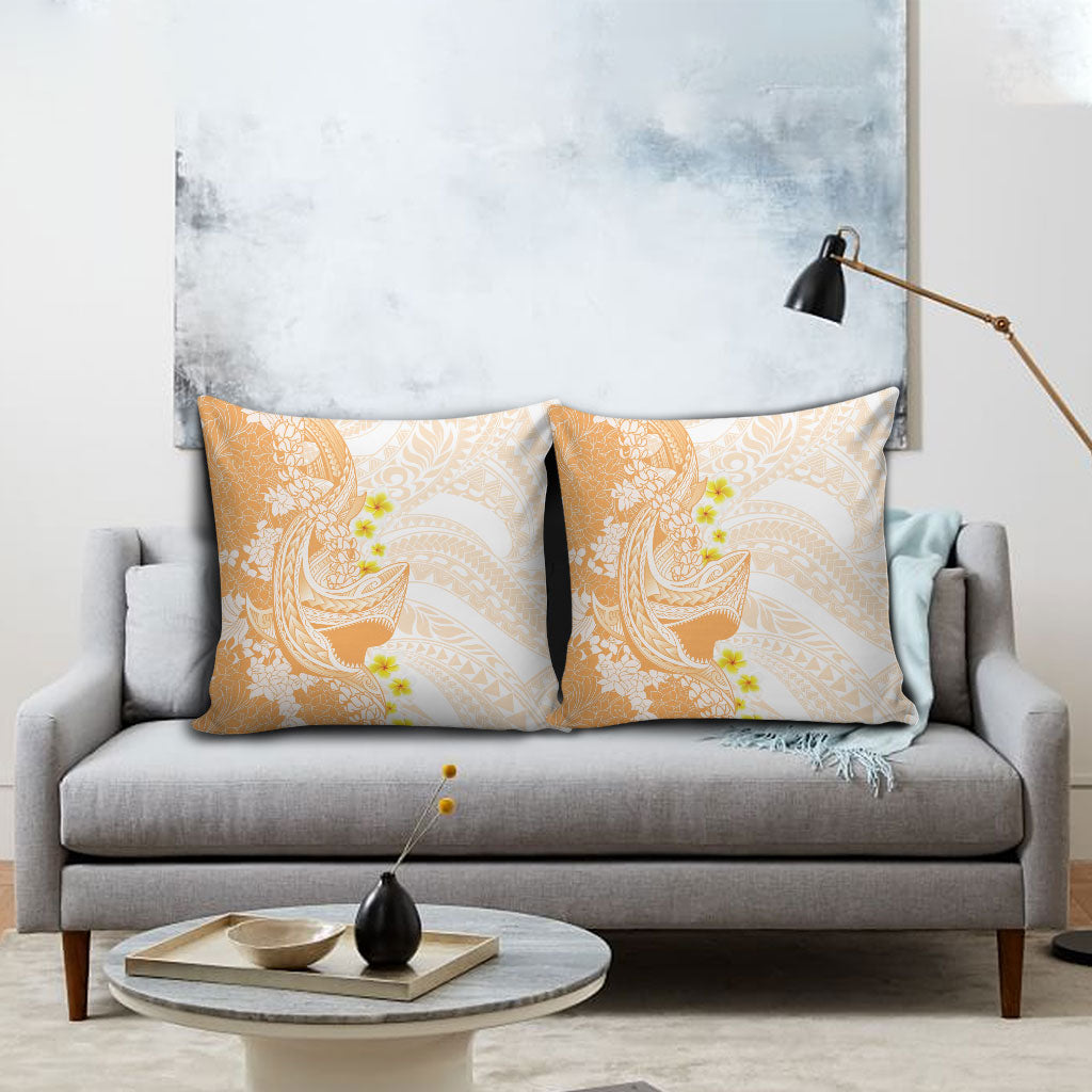 Orange Hawaii Shark Tattoo Pillow Cover Puakenikeni Lei Plumeria Polynesian Pattern
