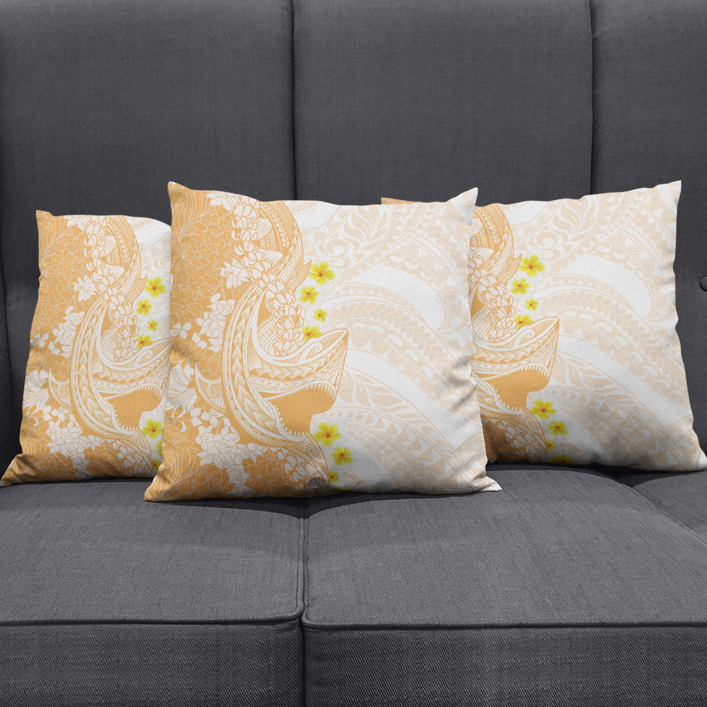 Orange Hawaii Shark Tattoo Pillow Cover Puakenikeni Lei Plumeria Polynesian Pattern