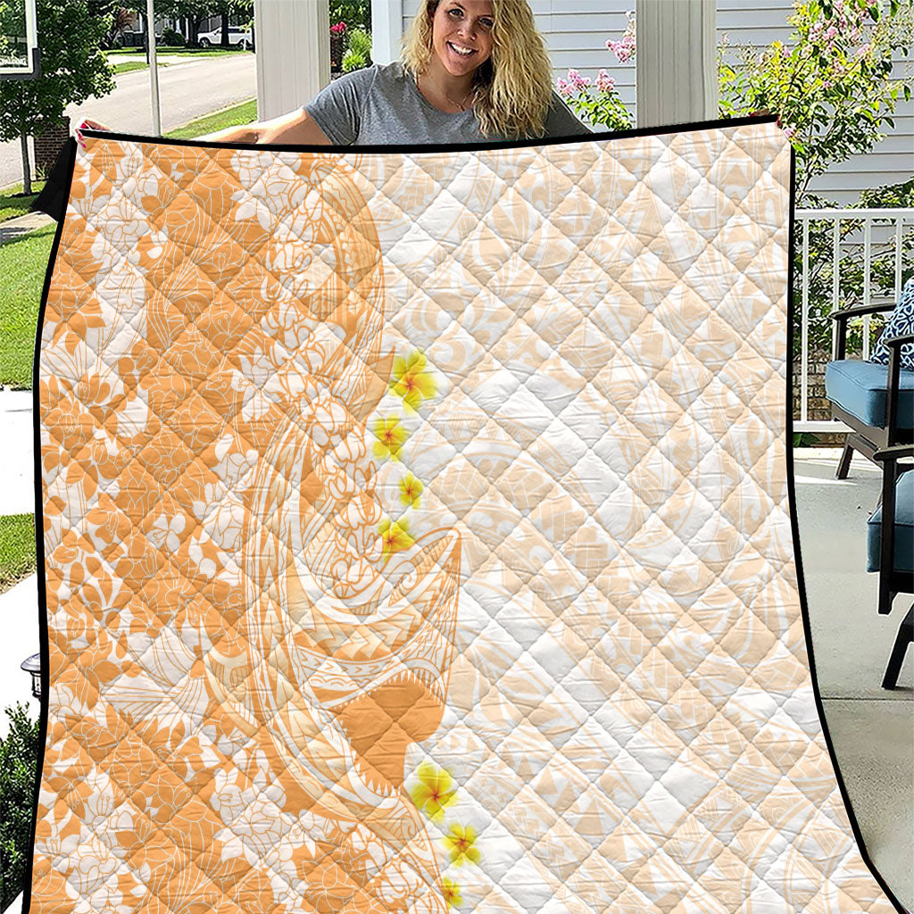 Orange Hawaii Shark Tattoo Quilt Puakenikeni Lei Plumeria Polynesian Pattern