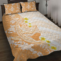 Orange Hawaii Shark Tattoo Quilt Bed Set Puakenikeni Lei Plumeria Polynesian Pattern