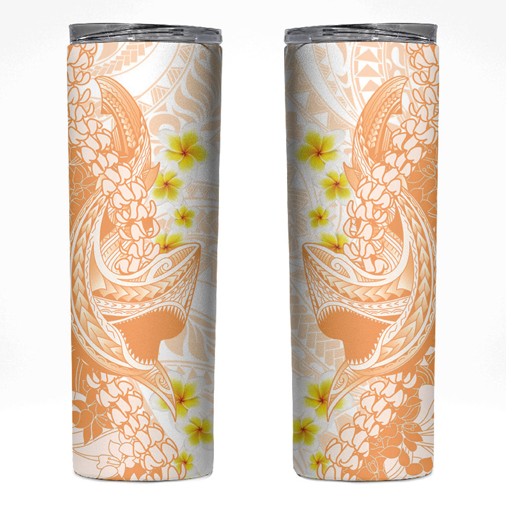 Orange Hawaii Shark Tattoo Skinny Tumbler Puakenikeni Lei Plumeria Polynesian Pattern