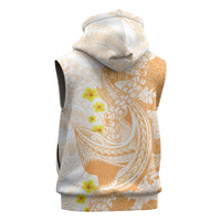 Orange Hawaii Shark Tattoo Sleeveless Hoodie Puakenikeni Lei Plumeria Polynesian Pattern