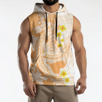 Orange Hawaii Shark Tattoo Sleeveless Hoodie Puakenikeni Lei Plumeria Polynesian Pattern