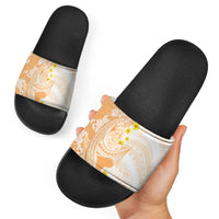 Orange Hawaii Shark Tattoo Slide Sandals Puakenikeni Lei Plumeria Polynesian Pattern