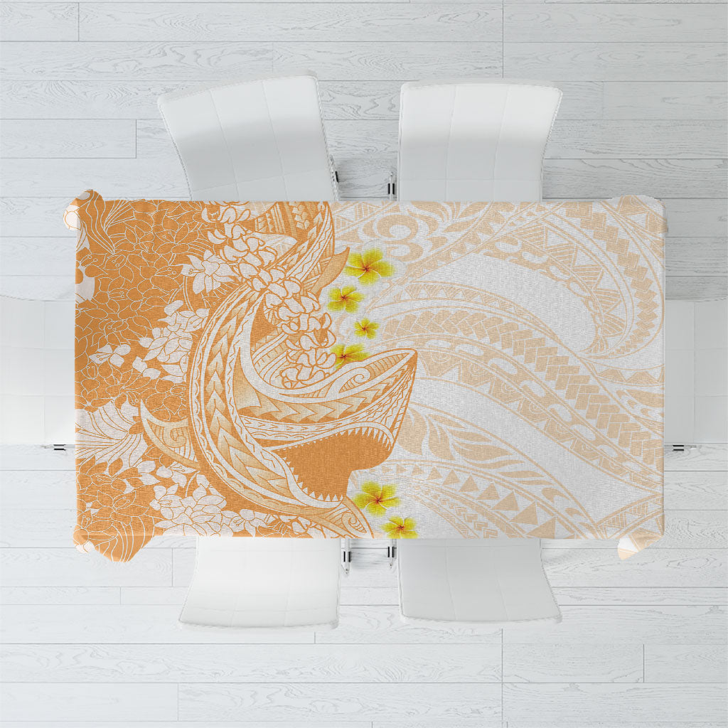 Orange Hawaii Shark Tattoo Tablecloth Puakenikeni Lei Plumeria Polynesian Pattern