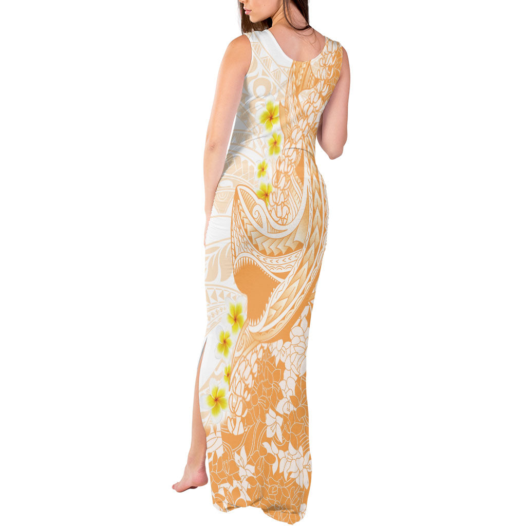 Orange Hawaii Shark Tattoo Tank Maxi Dress Puakenikeni Lei Plumeria Polynesian Pattern