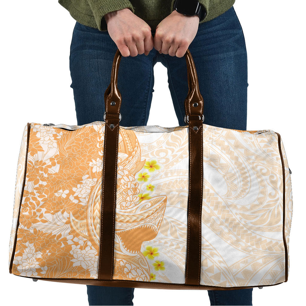Orange Hawaii Shark Tattoo Travel Bag Puakenikeni Lei Plumeria Polynesian Pattern