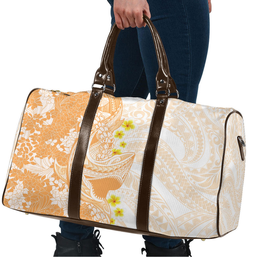 Orange Hawaii Shark Tattoo Travel Bag Puakenikeni Lei Plumeria Polynesian Pattern
