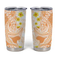Orange Hawaii Shark Tattoo Tumbler Cup Puakenikeni Lei Plumeria Polynesian Pattern