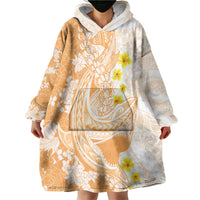 Orange Hawaii Shark Tattoo Wearable Blanket Hoodie Puakenikeni Lei Plumeria Polynesian Pattern