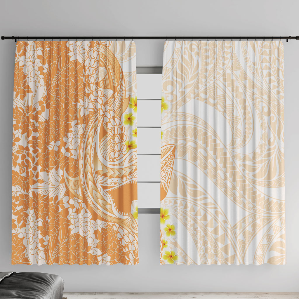 Orange Hawaii Shark Tattoo Window Curtain Puakenikeni Lei Plumeria Polynesian Pattern