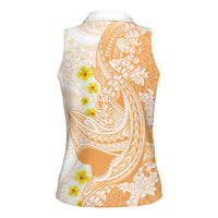 Orange Hawaii Shark Tattoo Women Sleeveless Polo Shirt Puakenikeni Lei Plumeria Polynesian Pattern