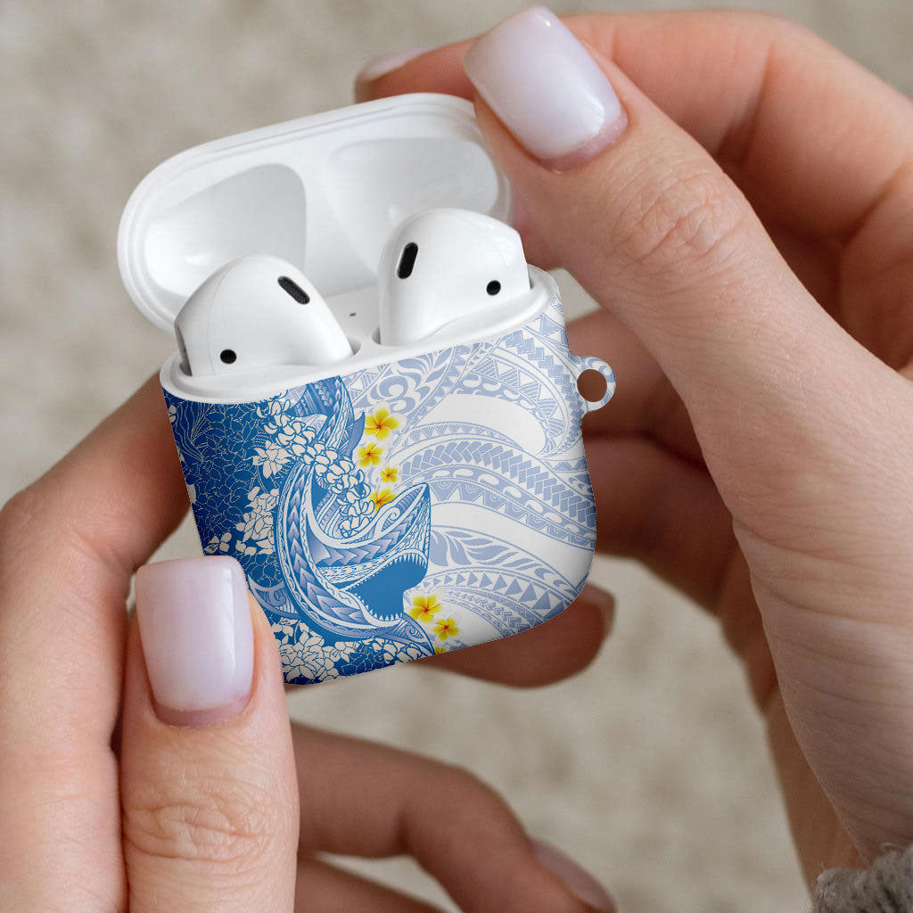 Blue Hawaii Shark Tattoo AirPods Case Puakenikeni Lei Plumeria Polynesian Pattern