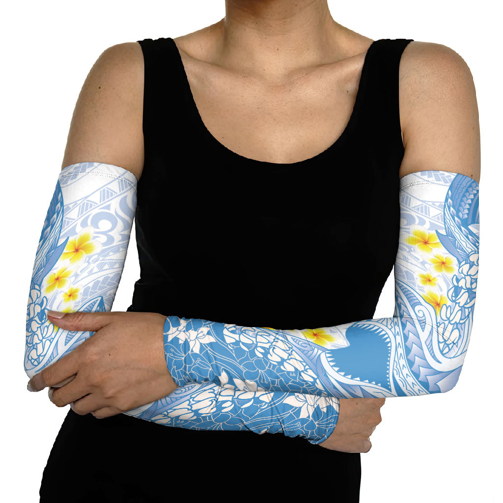 Blue Hawaii Shark Tattoo Arm Sleeves Puakenikeni Lei Plumeria Polynesian Pattern