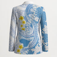 Blue Hawaii Shark Tattoo Blazer Puakenikeni Lei Plumeria Polynesian Pattern