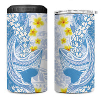 Blue Hawaii Shark Tattoo 4 in 1 Can Cooler Tumbler Puakenikeni Lei Plumeria Polynesian Pattern