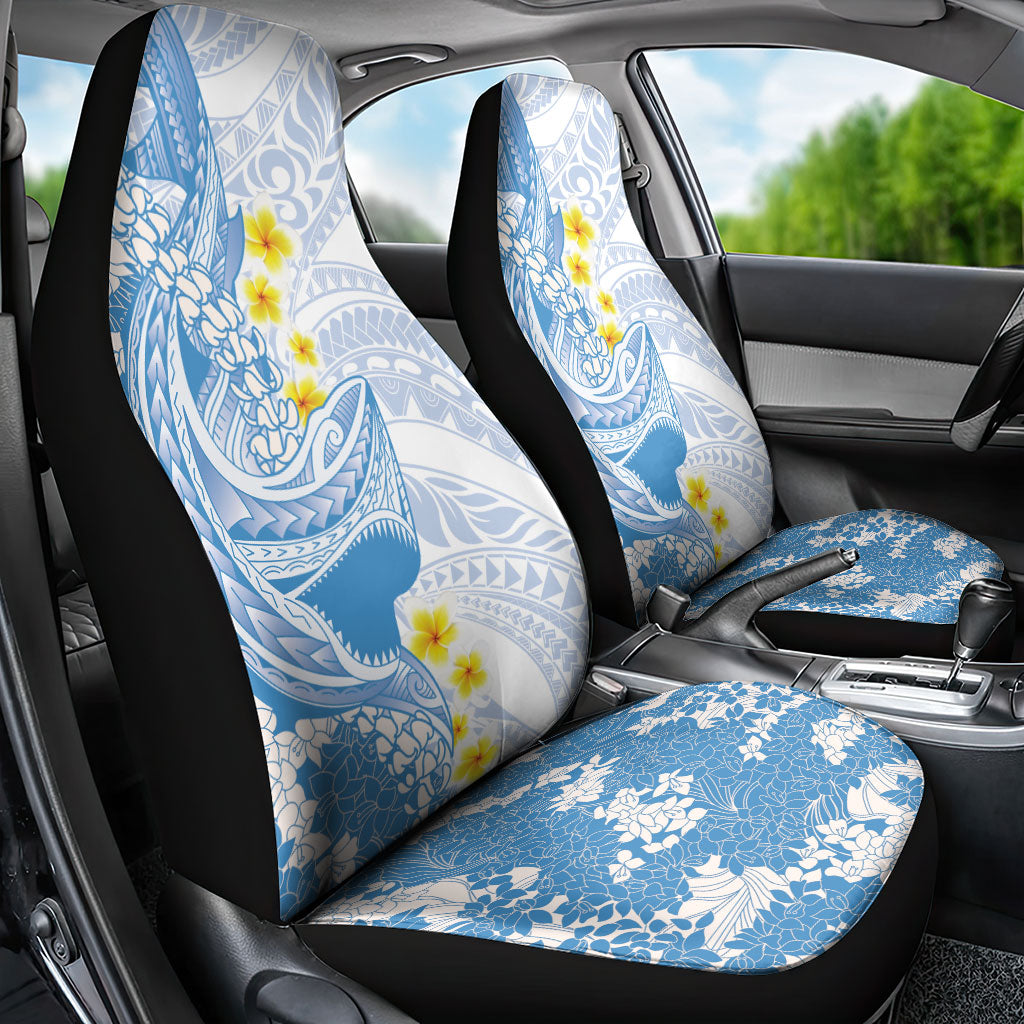 Blue Hawaii Shark Tattoo Car Seat Cover Puakenikeni Lei Plumeria Polynesian Pattern