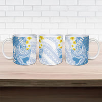 Blue Hawaii Shark Tattoo Ceramic Mug Puakenikeni Lei Plumeria Polynesian Pattern
