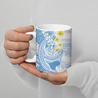 Blue Hawaii Shark Tattoo Ceramic Mug Puakenikeni Lei Plumeria Polynesian Pattern