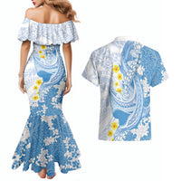 Blue Hawaii Shark Tattoo Couples Matching Mermaid Dress and Hawaiian Shirt Puakenikeni Lei Plumeria Polynesian Pattern LT14 - Polynesian Pride
