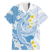 Blue Hawaii Shark Tattoo Family Matching Mermaid Dress and Hawaiian Shirt Puakenikeni Lei Plumeria Polynesian Pattern LT14 Dad's Shirt - Short Sleeve Blue - Polynesian Pride