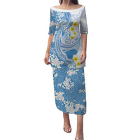 Blue Hawaii Shark Tattoo Family Matching Puletasi and Hawaiian Shirt Puakenikeni Lei Plumeria Polynesian Pattern LT14 Mom's Dress Blue - Polynesian Pride
