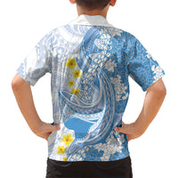 Blue Hawaii Shark Tattoo Family Matching Summer Maxi Dress and Hawaiian Shirt Puakenikeni Lei Plumeria Polynesian Pattern LT14 - Polynesian Pride
