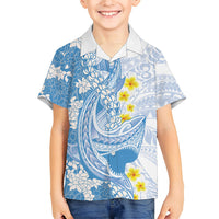 Blue Hawaii Shark Tattoo Family Matching Summer Maxi Dress and Hawaiian Shirt Puakenikeni Lei Plumeria Polynesian Pattern LT14 Son's Shirt Blue - Polynesian Pride