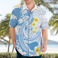 Blue Hawaii Shark Tattoo Hawaiian Shirt Puakenikeni Lei Plumeria Polynesian Pattern
